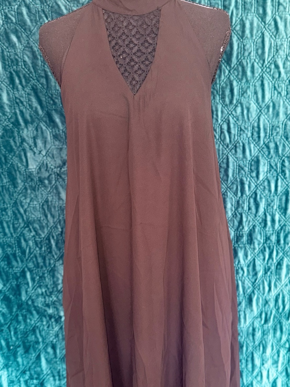 Alya Sleeveless Black High Neck Crochet Mini Dress